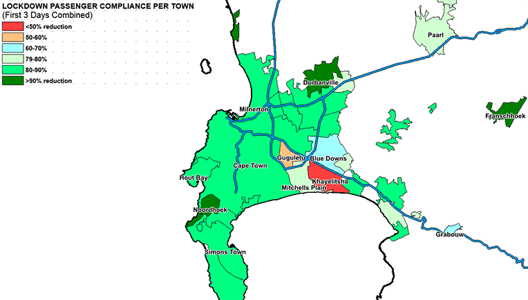 A multi-coloured map of the West Coast showing passenger compliance